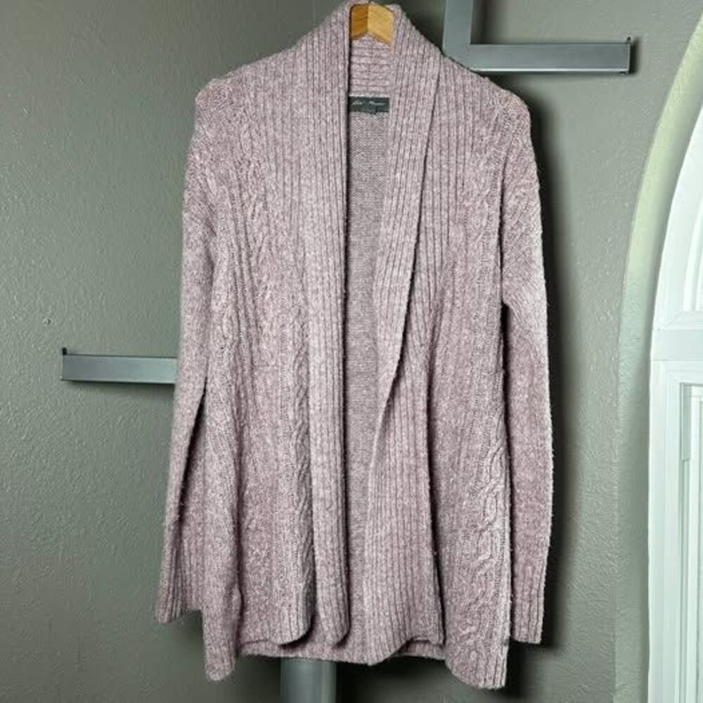 Eddie Bauer Mauve Cable Knit Open Front Cardigan large